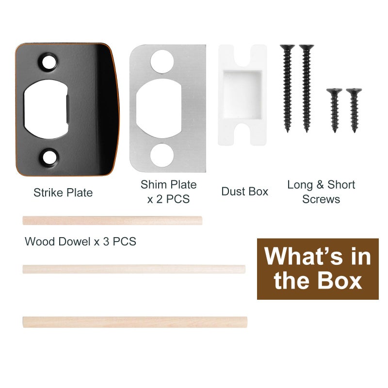 MOSECYOU Standard Door Lock Strike Plate with Spacer Shim, Oil Rubbed Bronze, Door Latch Restorer, Universal Security Striker, Repair Kits to Fix Door Wont Latch Close - Image 4